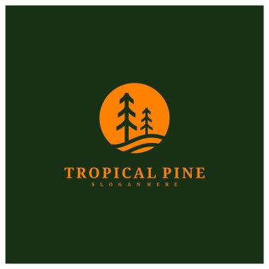 Çam Ağacı logosu tasarım vektör şablonu, Tropikal orman logosu çizim kavramları.