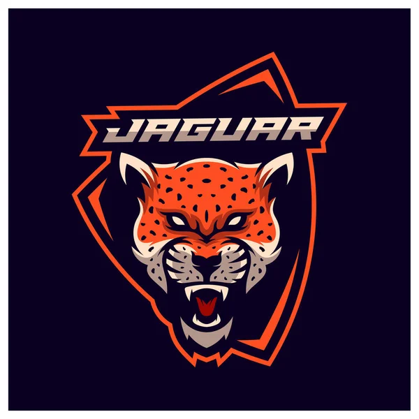 Arrabbiato Giaguaro Leopardo Mascotte Esport Logo Disegni — Vettoriale Stock