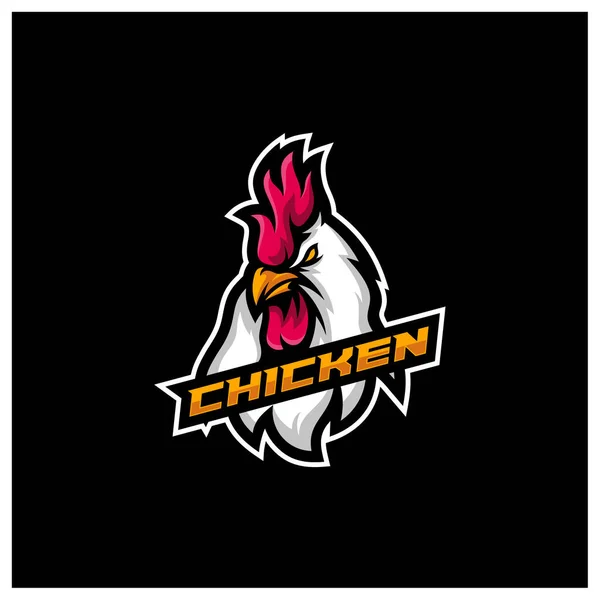 Pollo Gallo Testa Mascotte Sport Esport Logo Modello — Vettoriale Stock