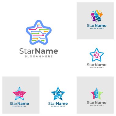 Dijital Yıldız Simgesi Logo Tasarım Elementi. Tech Star logo vektör şablonu