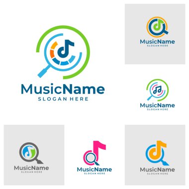 Müzik Bul Logo Vektörü Simgesi İllüstrasyonu. Müzik logosu tasarım şablonu bul