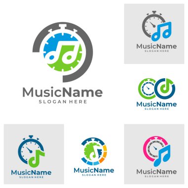 Music Time Logo Vektör Simgesi İllüstrasyonu. Zaman Müzik logosu tasarım şablonu