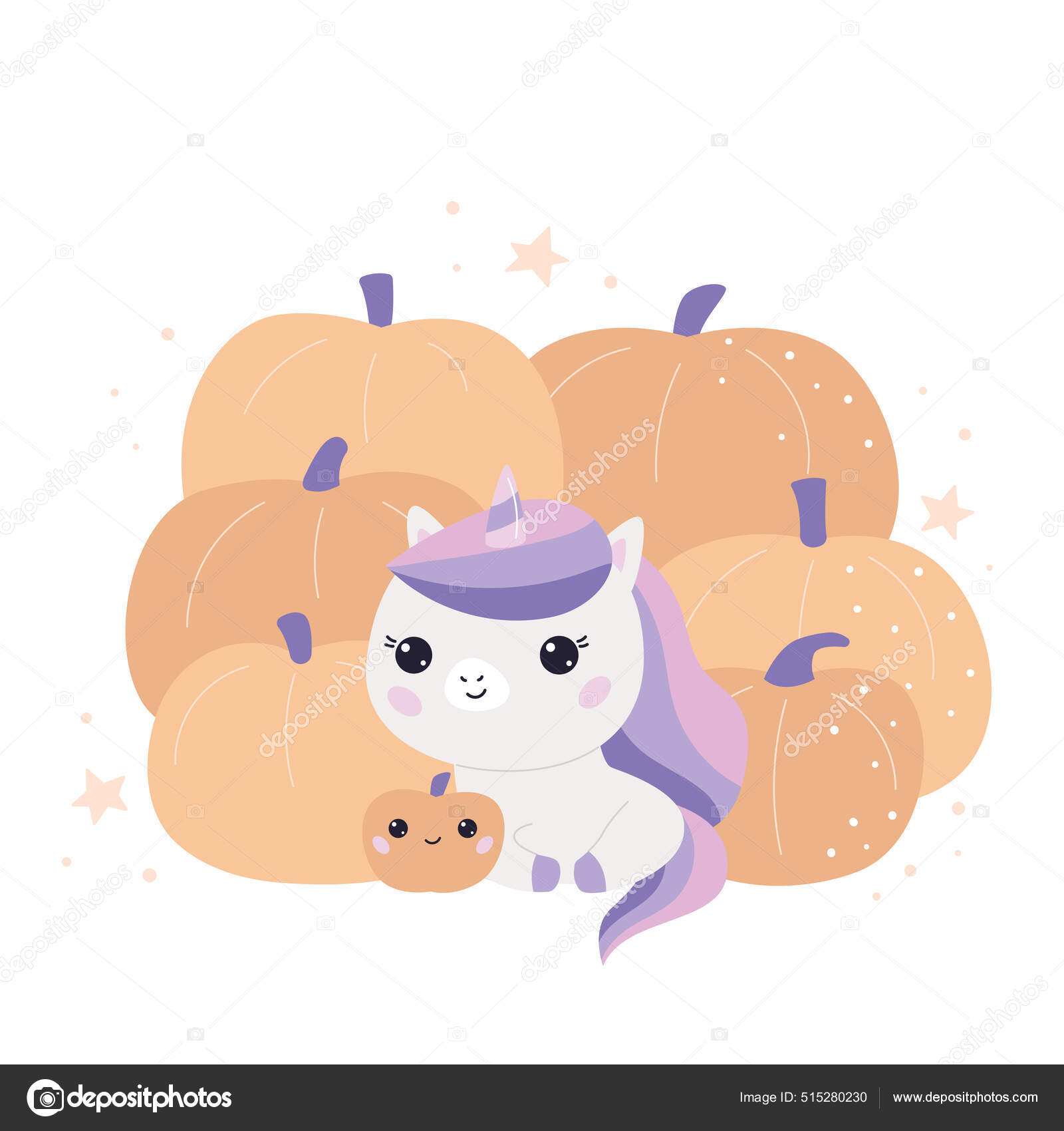 Image vectorielle Mignon dessin animé licorne avec des citrouilles  d'Halloween. Personnages Kawaii. Vacances d'automne. Illustration  vectorielle pour t-shirts imprimés, cartes de vœux et invitations. par  ©kristina0702 - 515280230, image size:1600x1700