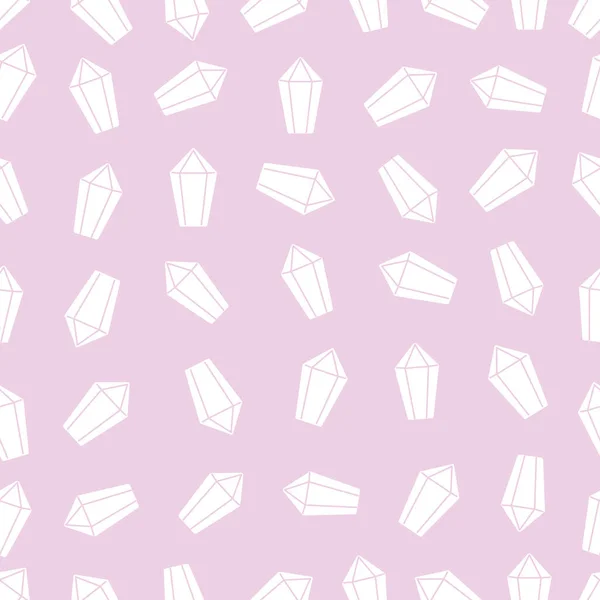 Patrón sin costuras con cristales dibujados a mano sobre fondo rosa. Joyas de color blanco. Ilustración vectorial. — Archivo Imágenes Vectoriales