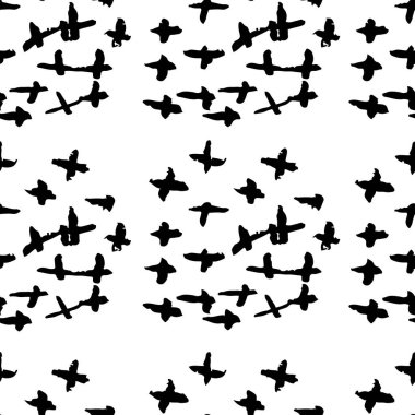 Beyaz zemin üzerinde siyah haçlar olan vektörsüz desen. Mürekkep fırçası darbeleri. El çizimi grunge dokusu.