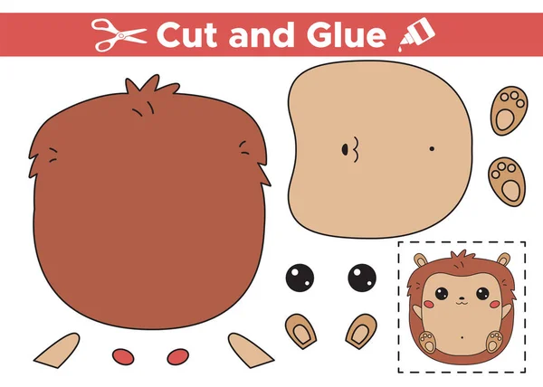 Cut and glue cute hedgehog. Educational paper game for children. Printable activity worksheet. Cutout and gluing to create the image. Cute kawaii forest animal. Vector illustration. — Stock Vector