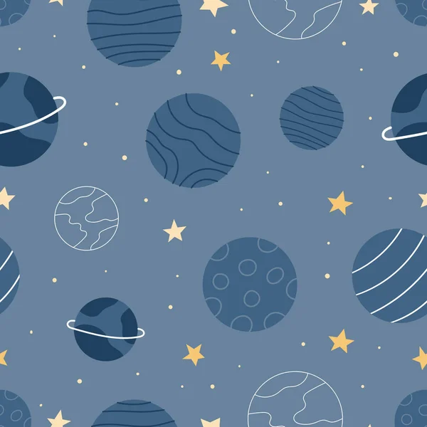 Gezegenler ve yıldızlarla uzay kusursuz desen. Kozmik vektör çizimi. — Stok Vektör