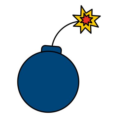 Beyaz arka planda yanan fitili olan çizgi film bombası. El çizimi karalama stili. Vektör simgesi illüstrasyonu.