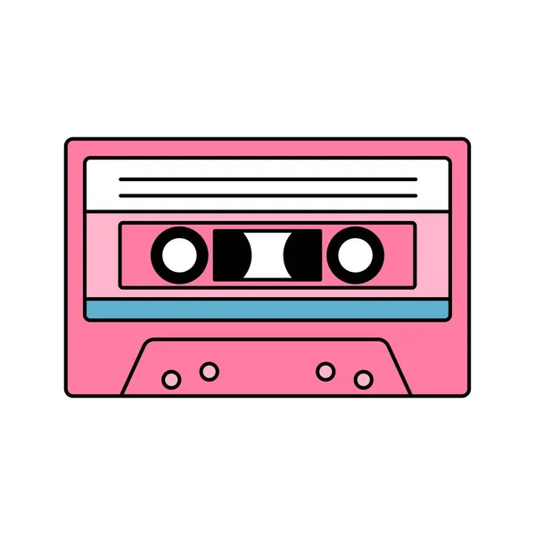 Hand drawn cartoon audio tape on white background. Retro audio cassette. Vector icon illustration. — Stock Vector