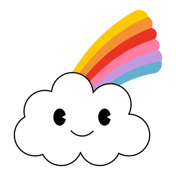 Nube di Kawaii con arcobaleno su sfondo bianco. Carino il personaggio dei cartoni animati. Illustrazione vettoriale. — Vettoriale Stock