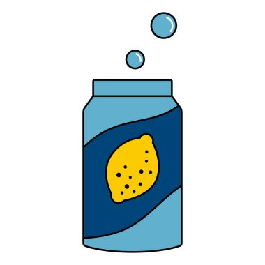 Alüminyum kutuda soda. Karikatür tarzı. El yapımı limonata. Vektör simgesi.