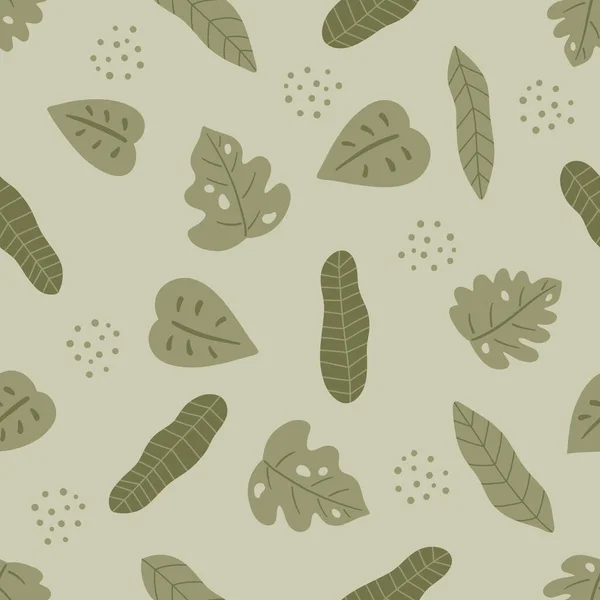 Naturnahtloses Muster Mit Palmen Handgezeichnete Doodle Pflanzen Pastellgrüne Farbe Hintergrund — Stockvektor