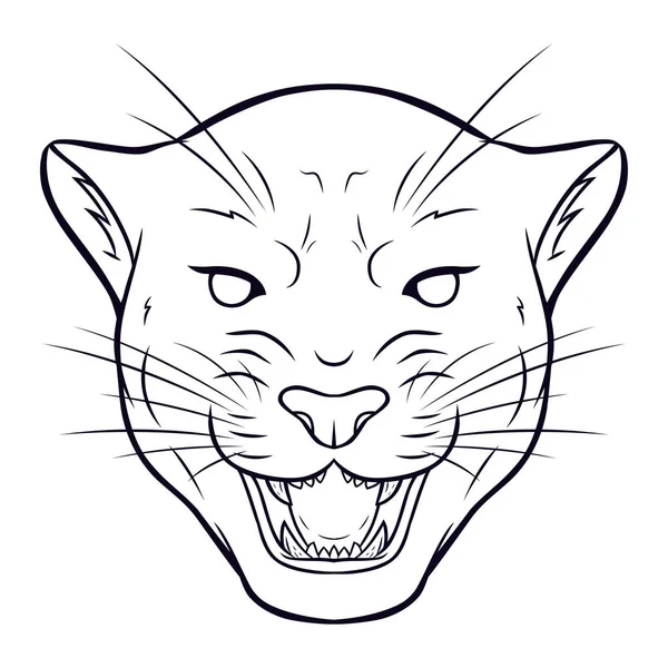 Angry Panther Head Wild Cat Angry Face Expression Black White — Stock Vector