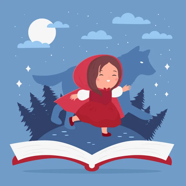 Little Red Riding Hood Fairy Tale Book Cover Girl Wolf — Stockový vektor