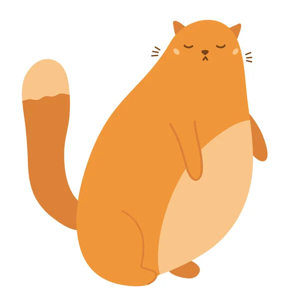 Funny Fat Ginger Cat White Background Hand Drawn Cartoon Kitten — Stockvector