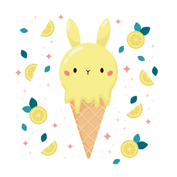 Παγωτό Κουνελιού Kawaii Γεύση Λεμόνι Προϊόντα Αρτοποιίας Για Γλυκά Καρτούν — Διανυσματικό Αρχείο