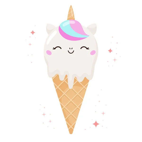 Kawaii Unicorn Ice Cream Bubble Gum Taste Cartoon Food Dessert — Stock Vector