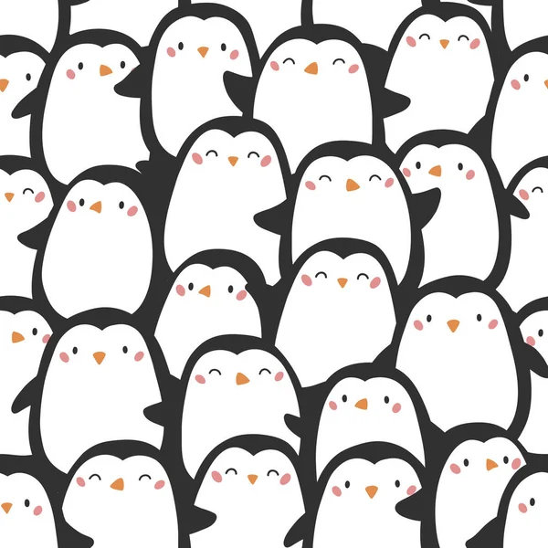 Bezproblémový Vzor Roztomilými Tučňáky Vtipná Animovaná Zvířata Ručně Kreslené Čmáranice — Stockový vektor
