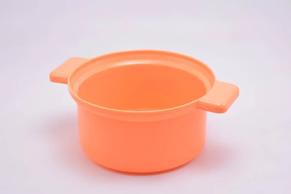 Πλαστικό Πορτοκαλί Μαγείρεμα Παιχνίδι Κατσαρόλα Παίζεται Από Παιδιά — Φωτογραφία Αρχείου