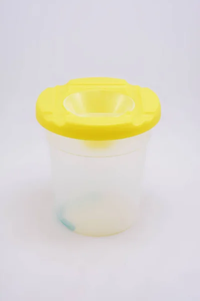 Coloring Paint Transparent Cup Use Put Water Art Brush While — Stock Photo, Image