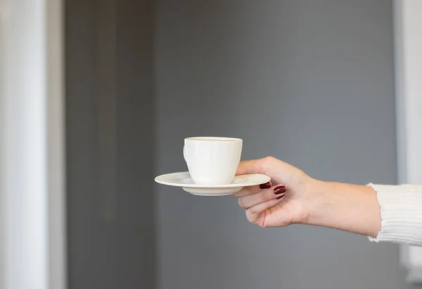 Turkish Coffee Standing Woman Hand Office Background — Stock Photo, Image