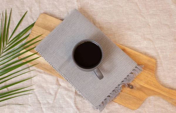 Filterkaffeetasse Und Leerraum Auf Holztisch Stil Von Oben — Stockfoto