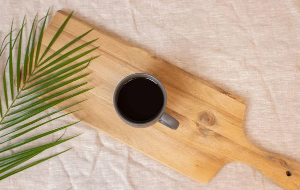 Filterkaffeetasse Und Leerraum Auf Holztisch Stil Von Oben — Stockfoto