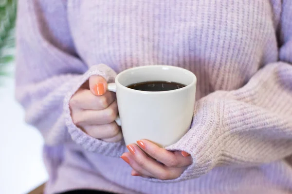 Filter Coffee White Mug Woman Holding Hand — Stock Photo, Image