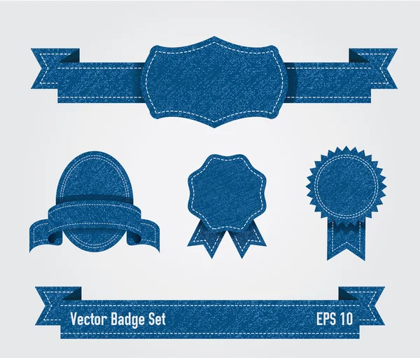 Vector Blue Fabric Texture Badge Set — Stock Vector