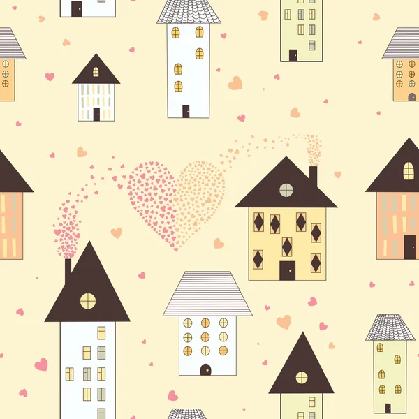 Seamless pattern of houses in vector — Stock Vector