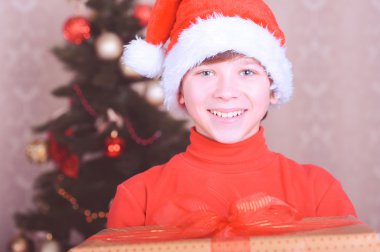 gülen çocuk Noel tutarak sunar