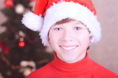 gülen çocuk çocuk Noel şapka ile