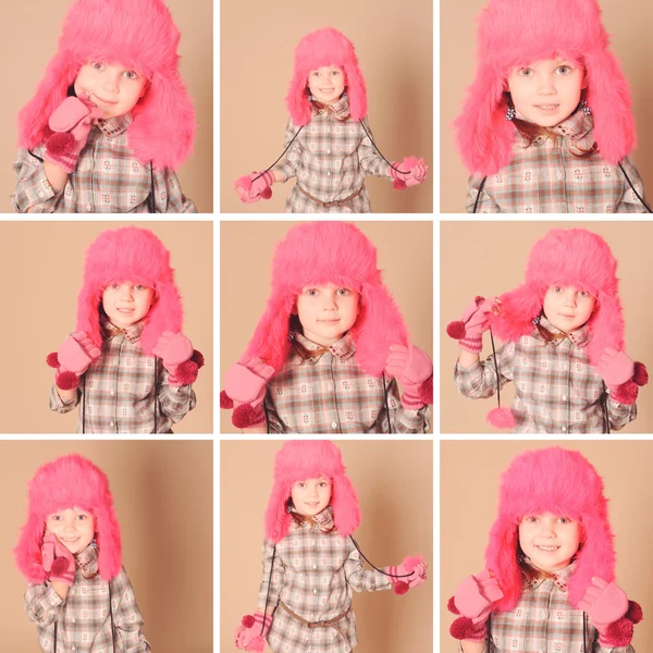Collage of nine photos with stylish baby girl — Stock Photo, Image
