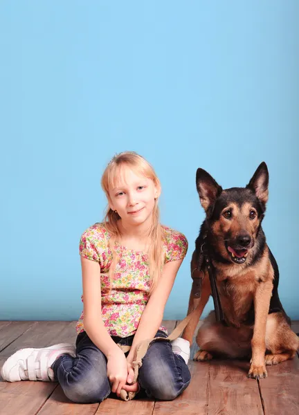 Little girl with shepherd — Stock Photo, Image