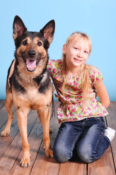 Little girl with shepherd — Stock Photo, Image