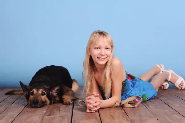 Little girl with shepherd — Stock Photo, Image