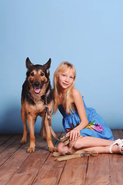 Little girl with shepherd — Stock Photo, Image