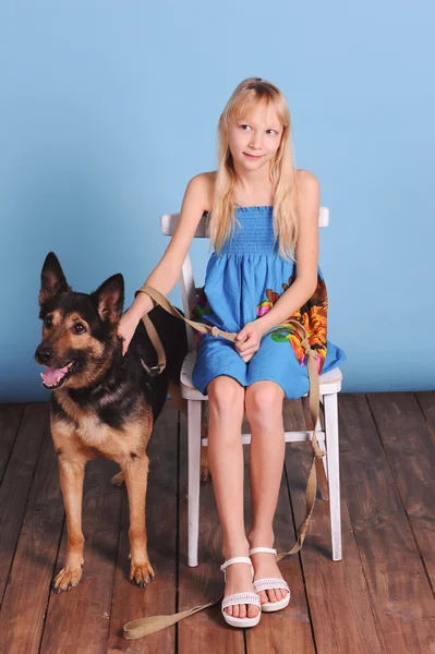 Little girl with shepherd — Stock Photo, Image