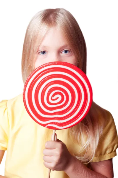 Jente som holder Lollipop – stockfoto