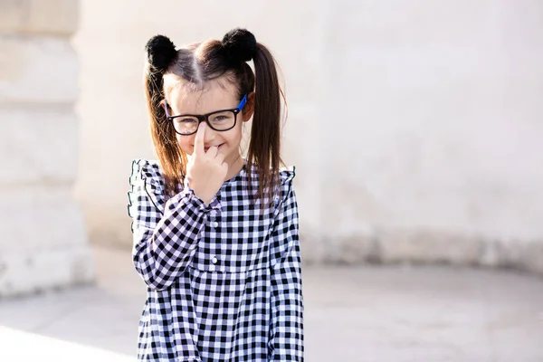 Cute Little Pupil Girl Year Old Wear Glasses Casual Stylish — Stock Photo, Image