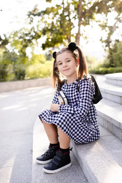 Cute Young Child Girl Year Old Wear Checkered Black White — Photo