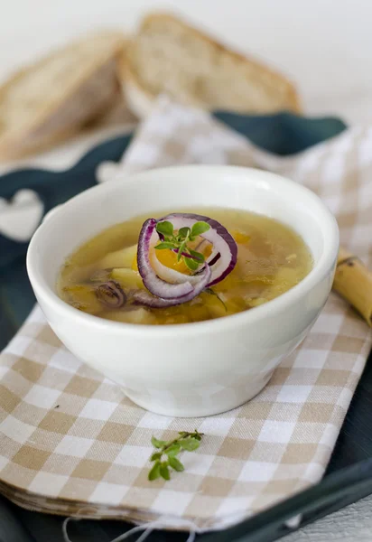 Wegetable soup with pampkin, corn and onion — Stock Photo, Image