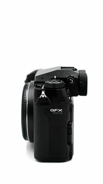 Fujifilm 50S Testkamera Fekete Fehér Háttérrel Közepes Formátumú Mátrixú Fényképezőgép — Stock Fotó