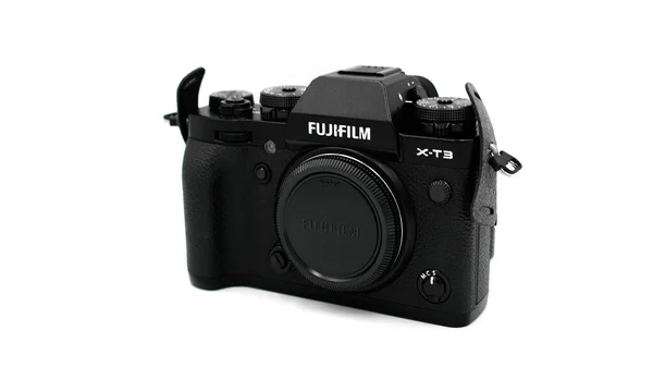 Câmera Fujifilm Body Mirrorless Preta Sobre Fundo Branco — Fotografia de Stock