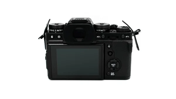 Die Spiegellose Kamera Der Fujifilm Ist Schwarz Auf Weißem Hintergrund — Stockfoto