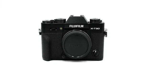 Aynasız Kamera Gövdesi Fujifilm T30 Işaret Beyaz Arkaplan Üzerinde Siyah — Stok fotoğraf