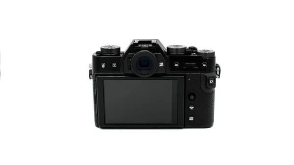 Tükör Nélküli Kamera Test Fujifilm T30 Mark Fekete Fehér Háttér — Stock Fotó