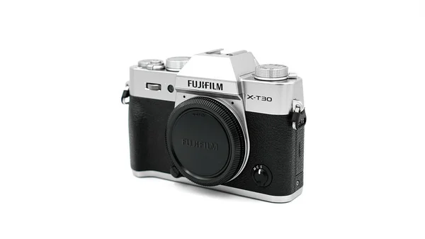 Fujifilm T30 Işaret Aynasız Kamera Kılıfı Beyaz Arkaplanda Gümüş Renktedir — Stok fotoğraf