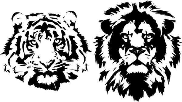 Lion and tiger head — Stock Vector