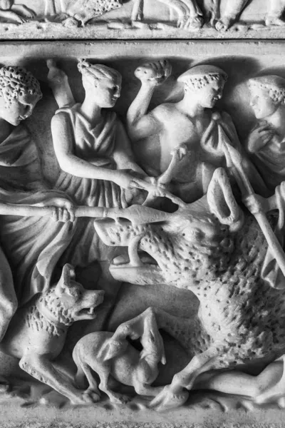 Antik Roma Zamanındaki Bir Sahnesini Temsil Eden Mermer Bir Duvara — Stok fotoğraf